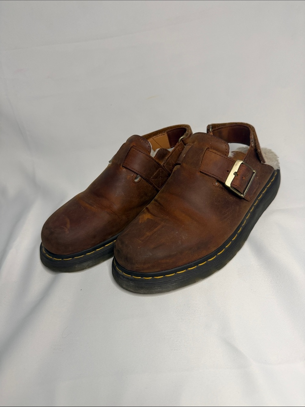 Dr. Martens Brown Leather Mule Clogs with Buckle